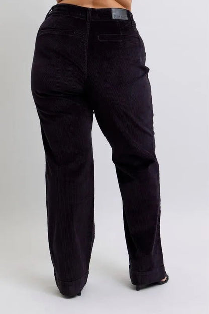 Judy Blue Full Size High Waist Corduroy Trouser Wide Plus Size - Love Salve 