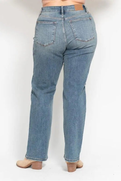 Judy Blue Full Size High Waist Distressed Dad Jean Plus Size - Love Salve 