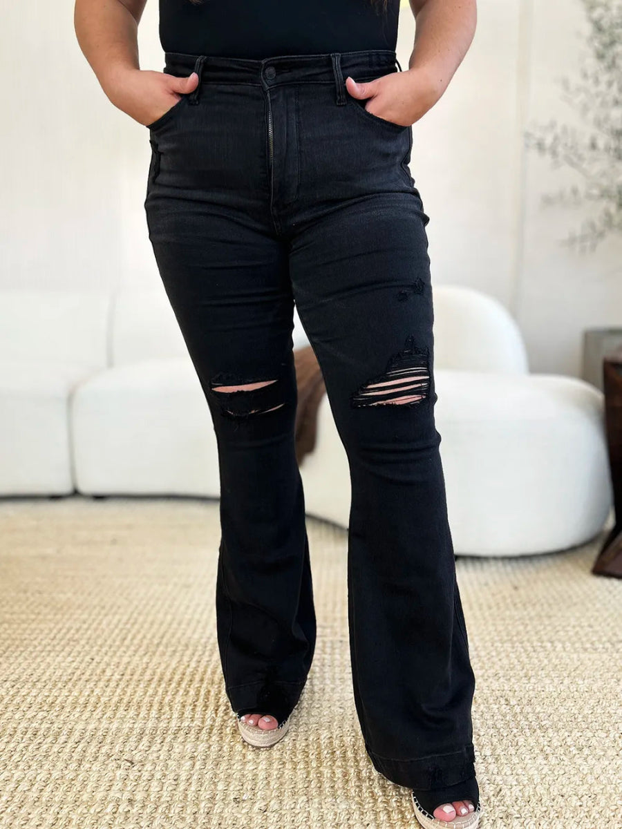Judy Blue Full Size High Waist Distressed Flare Jeans - Love Salve