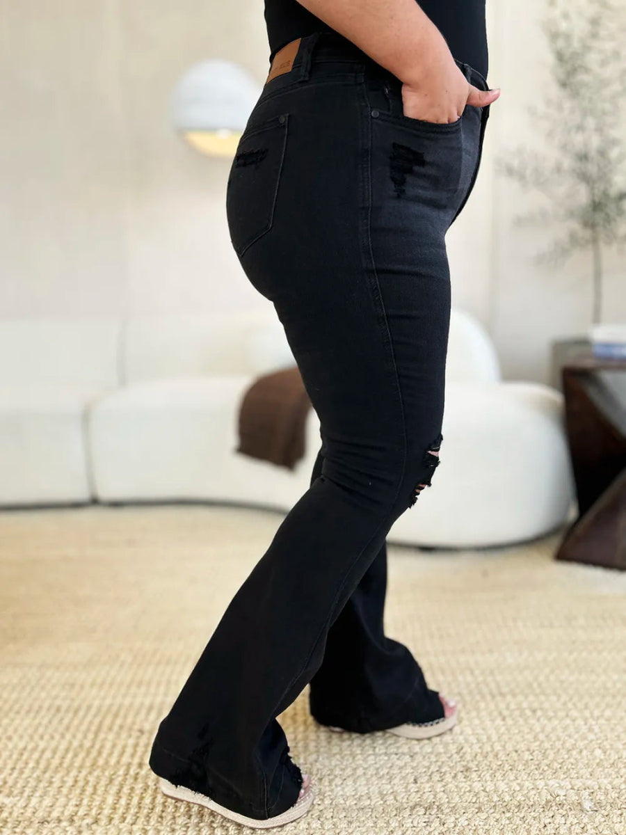 Judy Blue Full Size High Waist Distressed Flare Jeans - Love Salve