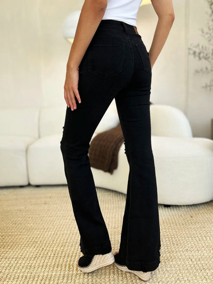 Judy Blue Full Size High Waist Distressed Flare Jeans - Love Salve