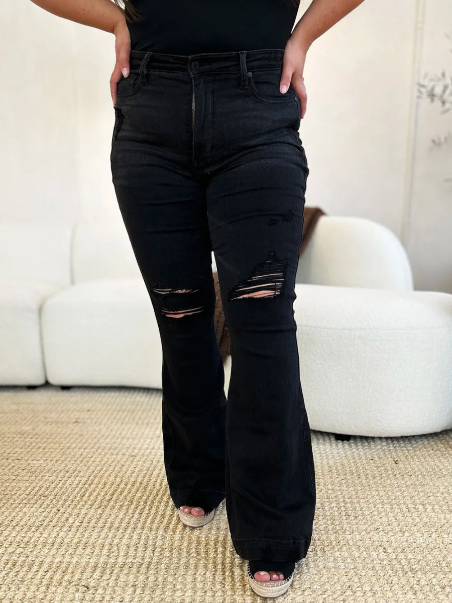 Judy Blue Full Size High Waist Distressed Flare Jeans - Love Salve