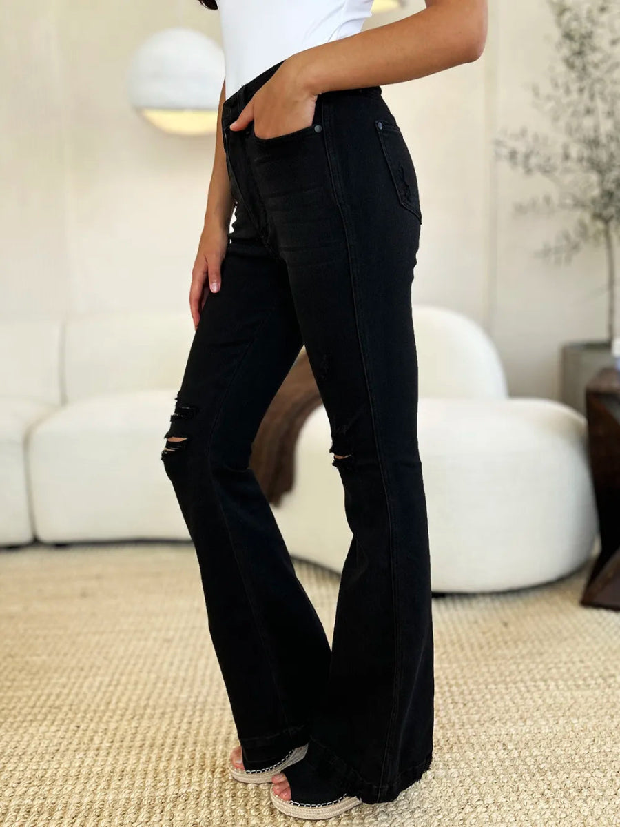 Judy Blue Full Size High Waist Distressed Flare Jeans - Love Salve