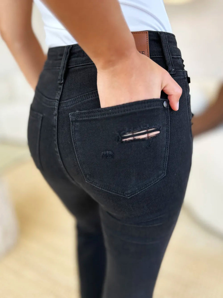 Judy Blue Full Size High Waist Distressed Flare Jeans - Love Salve