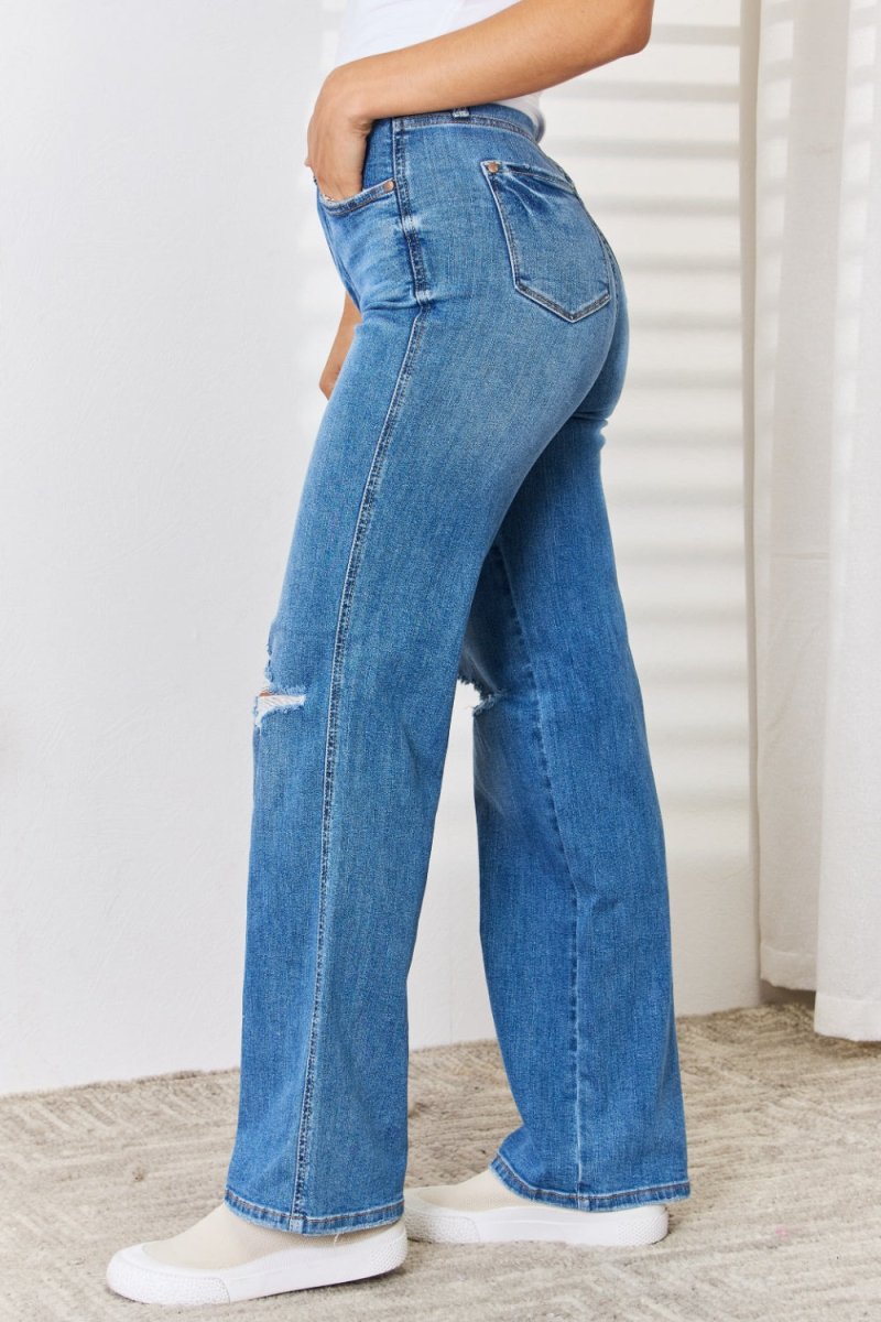 Judy Blue Full Size High Waist Distressed Straight-Leg Jeans - Love Salve 
