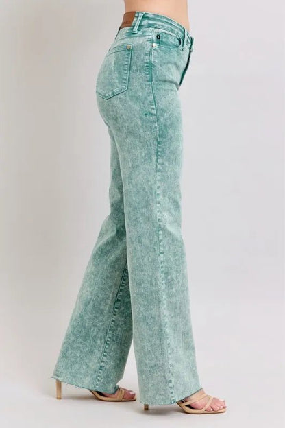 Judy Blue Full Size High Waist Garment Dyed Raw Hem Dad Jean Plus Size - Love Salve 