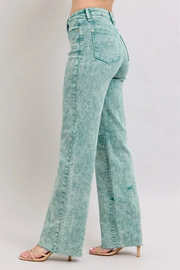 Judy Blue Full Size High Waist Garment Dyed Raw Hem Dad Jean Plus Size - Love Salve 