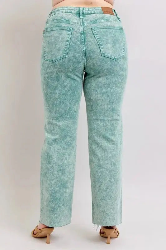 Judy Blue Full Size High Waist Garment Dyed Raw Hem Dad Jean Plus Size - Love Salve 