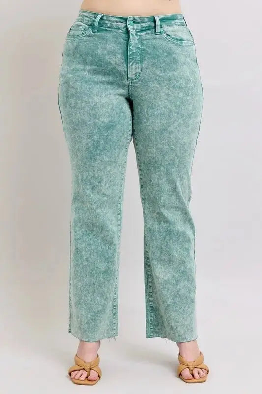 Judy Blue Full Size High Waist Garment Dyed Raw Hem Dad Jean Plus Size - Love Salve 