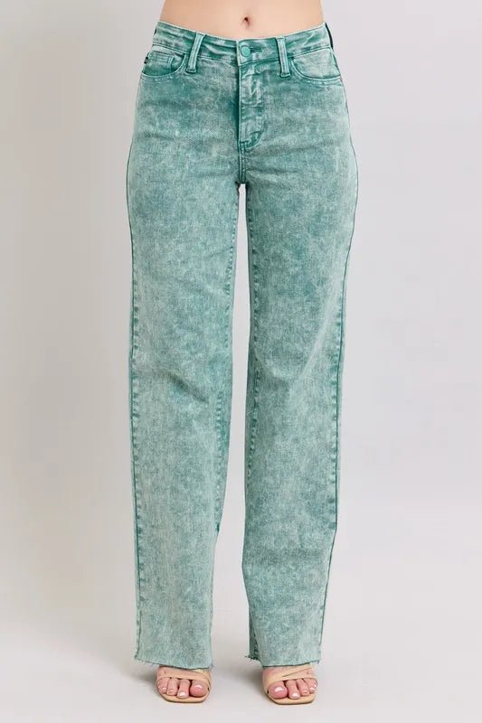 Judy Blue Full Size High Waist Garment Dyed Raw Hem Dad Jean Plus Size - Love Salve 