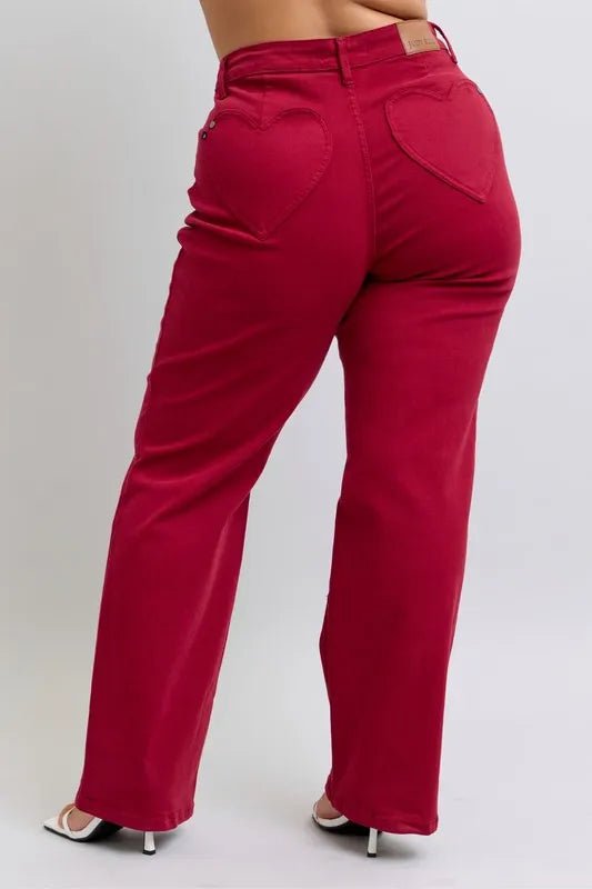 Judy Blue Full Size High Waist Heart Shaped Back Pockets Jeans - Love Salve 