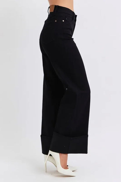 Judy Blue Full Size High Waist Retro Wide Leg With Cuff Plus Size - Love Salve 