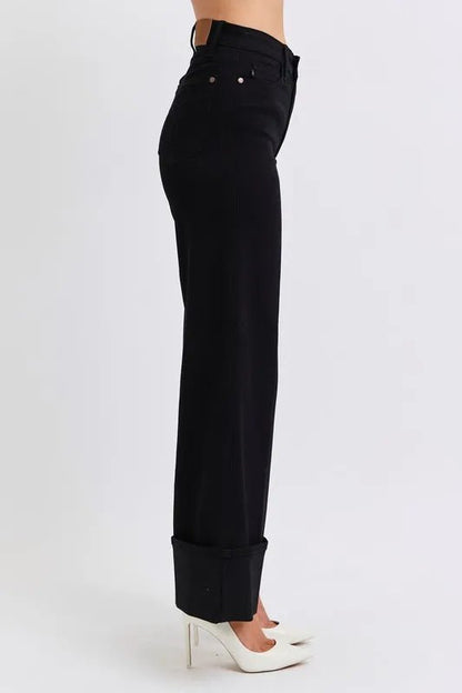 Judy Blue Full Size High Waist Retro Wide Leg With Cuff Plus Size - Love Salve 