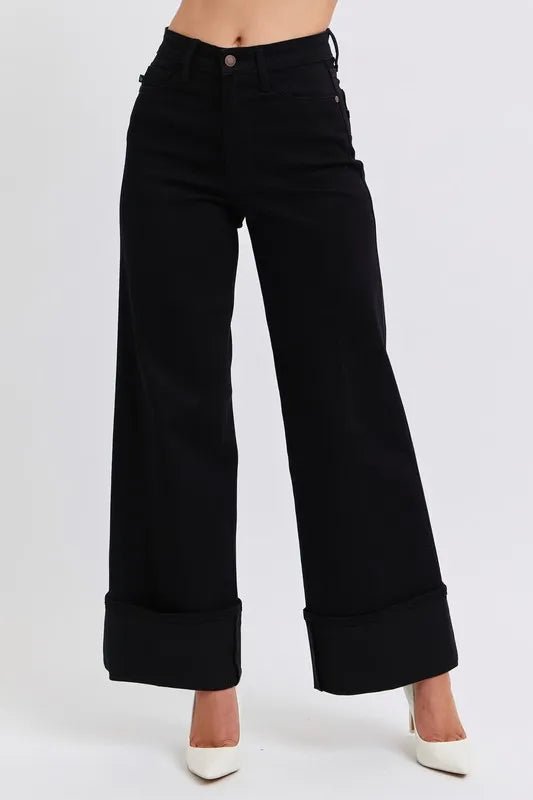 Judy Blue Full Size High Waist Retro Wide Leg With Cuff Plus Size - Love Salve 