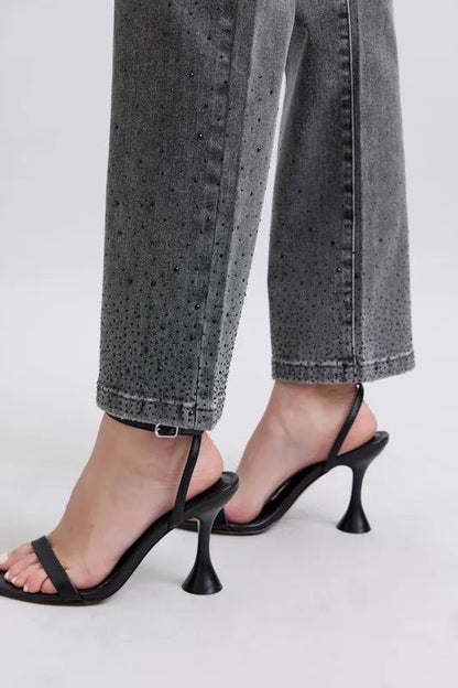 Judy Blue Full Size High Waist Rhinestone Straight Jeans Plus Size - Love Salve 