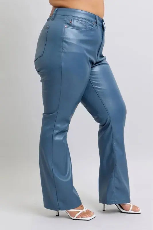 Judy Blue Full Size High Waist Tummy Control Faux Leather Bootcut Pants Plus Size - Love Salve 
