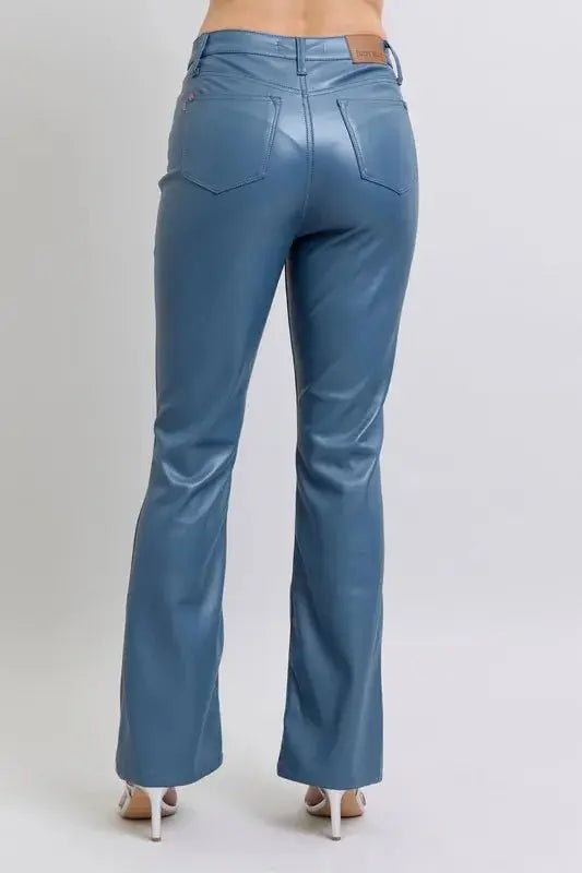 Judy Blue Full Size High Waist Tummy Control Faux Leather Bootcut Pants Plus Size - Love Salve 