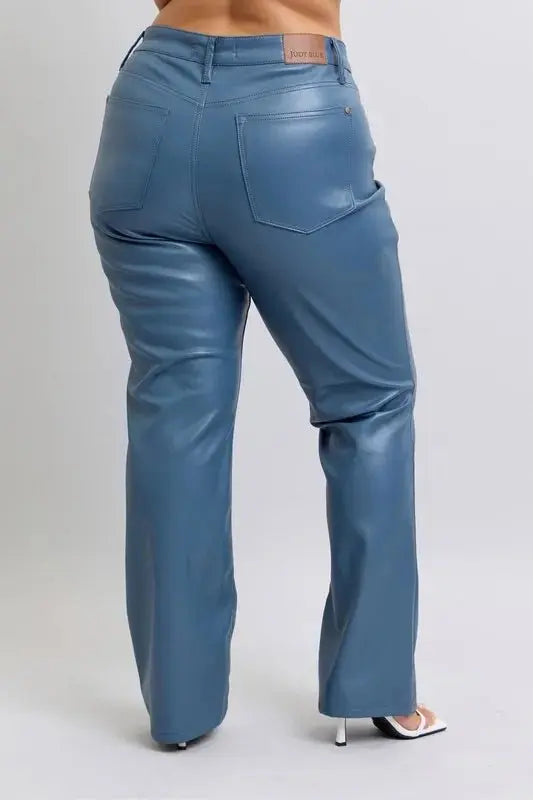 Judy Blue Full Size High Waist Tummy Control Faux Leather Bootcut Pants Plus Size - Love Salve 