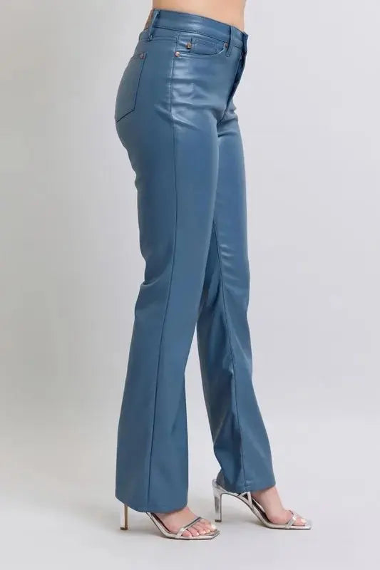 Judy Blue Full Size High Waist Tummy Control Faux Leather Bootcut Pants Plus Size - Love Salve 