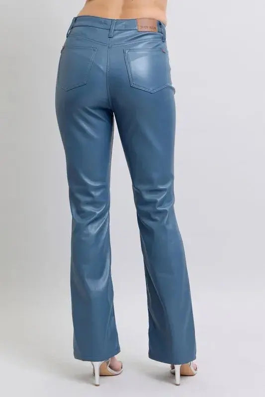 Judy Blue Full Size High Waist Tummy Control Faux Leather Bootcut Pants Plus Size - Love Salve 
