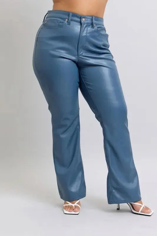 Judy Blue Full Size High Waist Tummy Control Faux Leather Bootcut Pants Plus Size - Love Salve 
