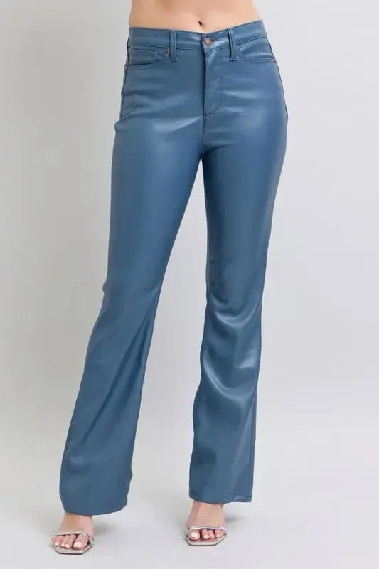 Judy Blue Full Size High Waist Tummy Control Faux Leather Bootcut Pants Plus Size - Love Salve 