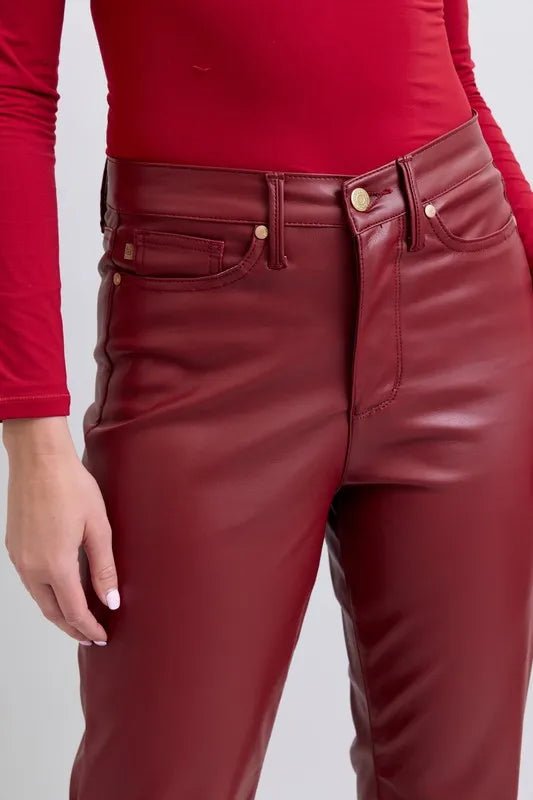 Judy Blue Full Size High Waist Tummy Control Faux Leather Straight Pants Plus Size - Love Salve