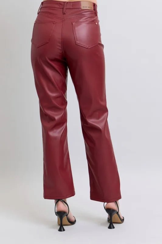 Judy Blue Full Size High Waist Tummy Control Faux Leather Straight Pants Plus Size - Love Salve