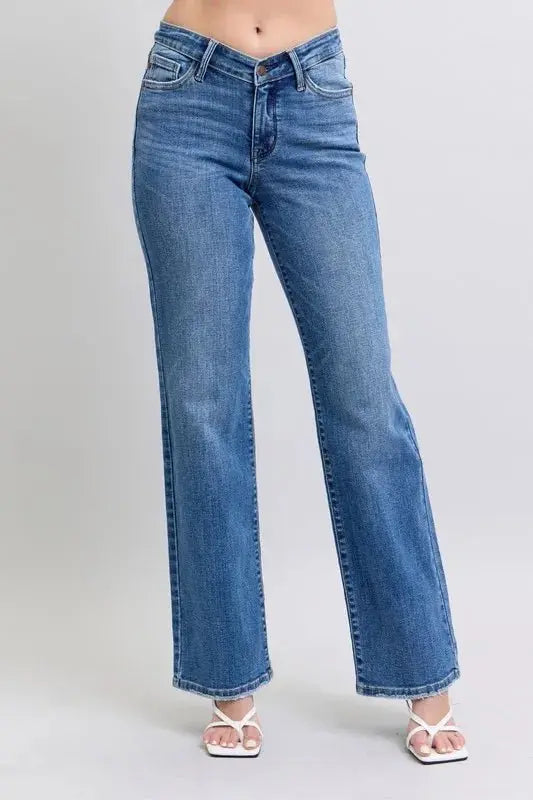 Judy Blue Full Size High Waist V-Front Vintage Wash Jeans - Love Salve 