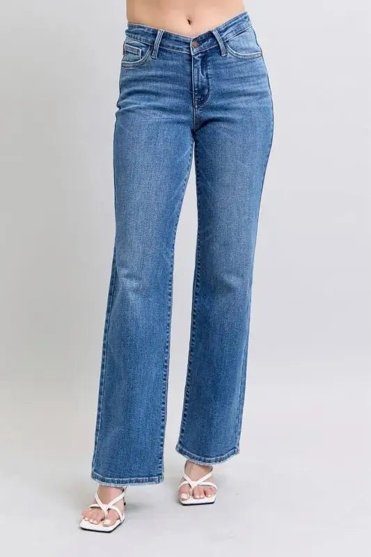 Judy Blue Full Size High Waist V-Front Vintage Wash Jeans - Love Salve 