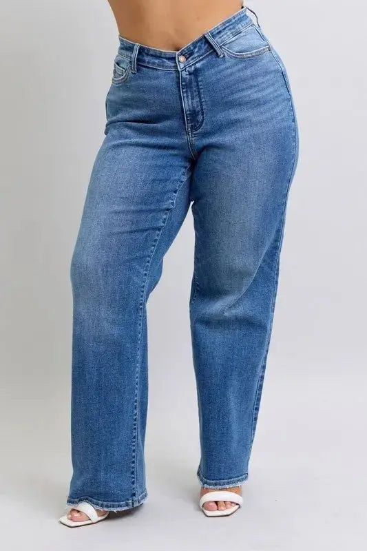 Judy Blue Full Size High Waist V-Front Vintage Wash Jeans - Love Salve 