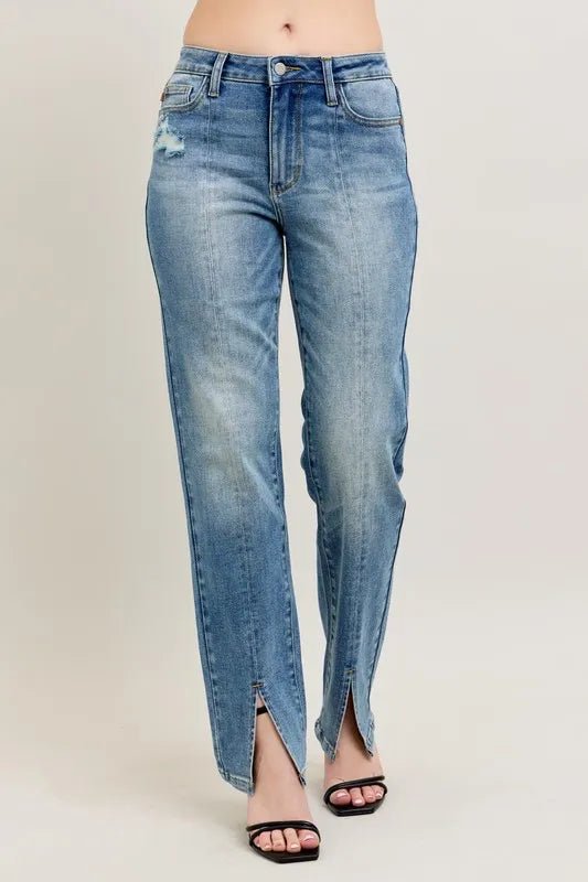 Judy Blue Full Size High Waist Vintage Wash Front Seam Slit Plus Size - Love Salve 