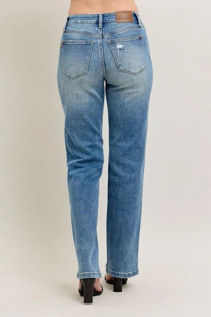 Judy Blue Full Size High Waist Vintage Wash Front Seam Slit Plus Size - Love Salve 