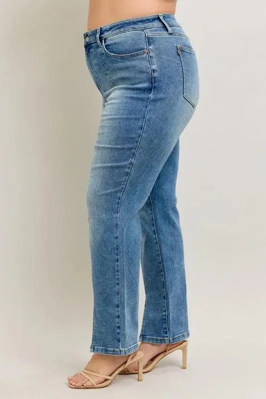 Judy Blue Full Size High Waist Vintage Wash Front Seam Slit Plus Size - Love Salve 