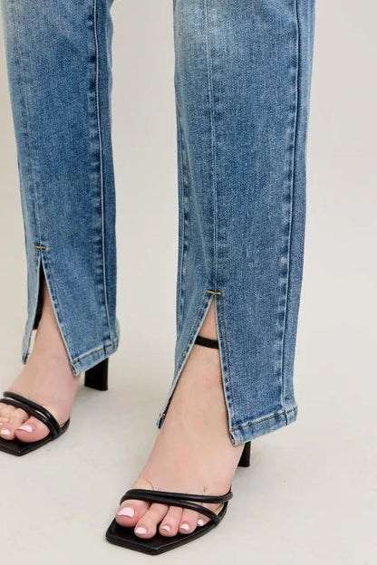 Judy Blue Full Size High Waist Vintage Wash Front Seam Slit Plus Size - Love Salve 