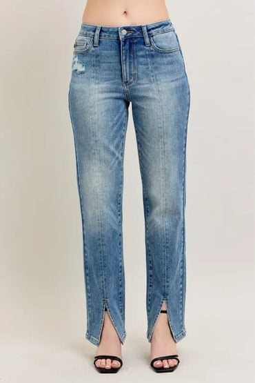 Judy Blue Full Size High Waist Vintage Wash Front Seam Slit Plus Size - Love Salve 