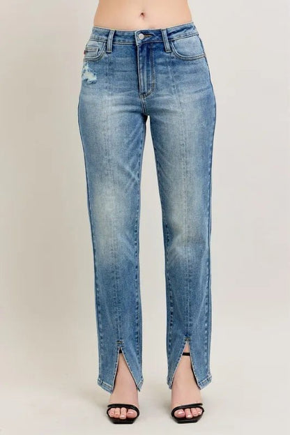 Judy Blue Full Size High Waist Vintage Wash Front Seam Slit Plus Size - Love Salve 