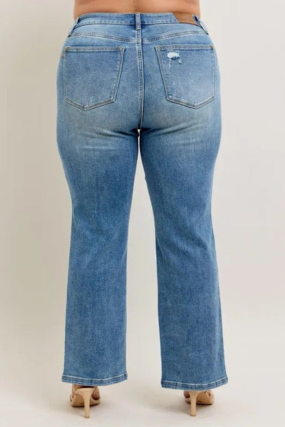 Judy Blue Full Size High Waist Vintage Wash Front Seam Slit Plus Size - Love Salve 