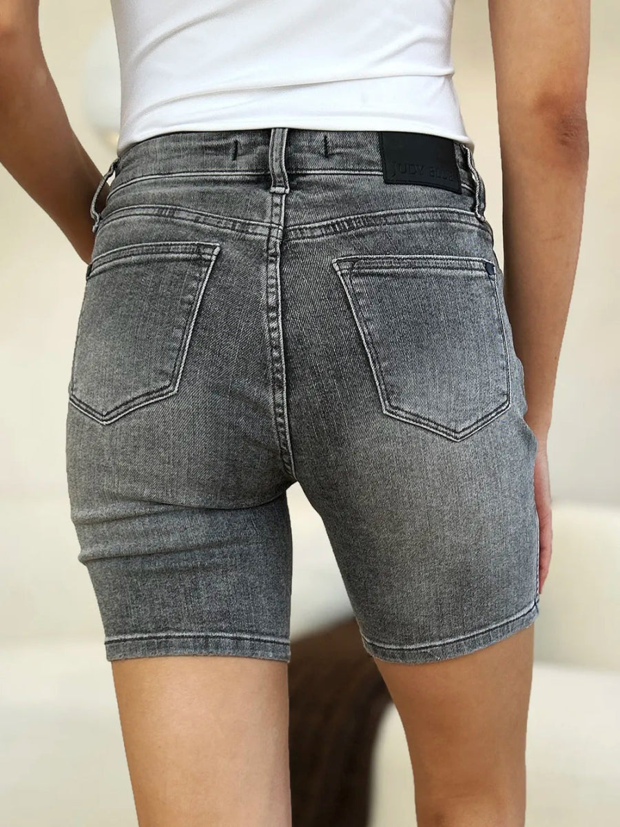 Judy Blue Full Size High Waist Washed Denim Shorts for Women - Love Salve 