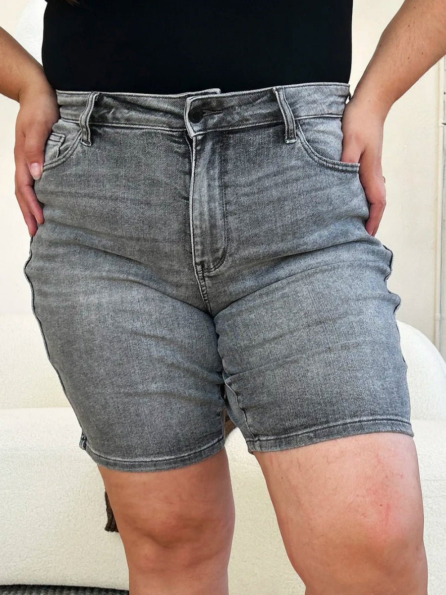 Judy Blue Full Size High Waist Washed Denim Shorts for Women - Love Salve 