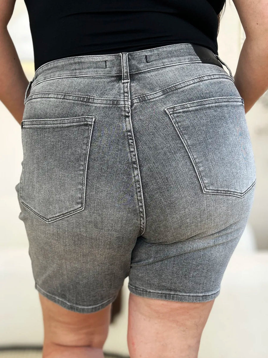Judy Blue Full Size High Waist Washed Denim Shorts for Women - Love Salve 
