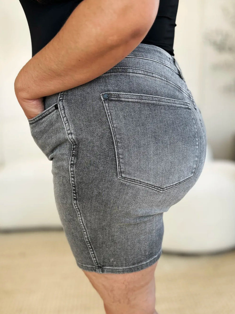 Judy Blue Full Size High Waist Washed Denim Shorts for Women - Love Salve 