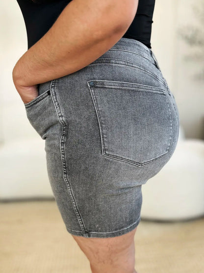 Judy Blue Full Size High Waist Washed Denim Shorts for Women - Love Salve 
