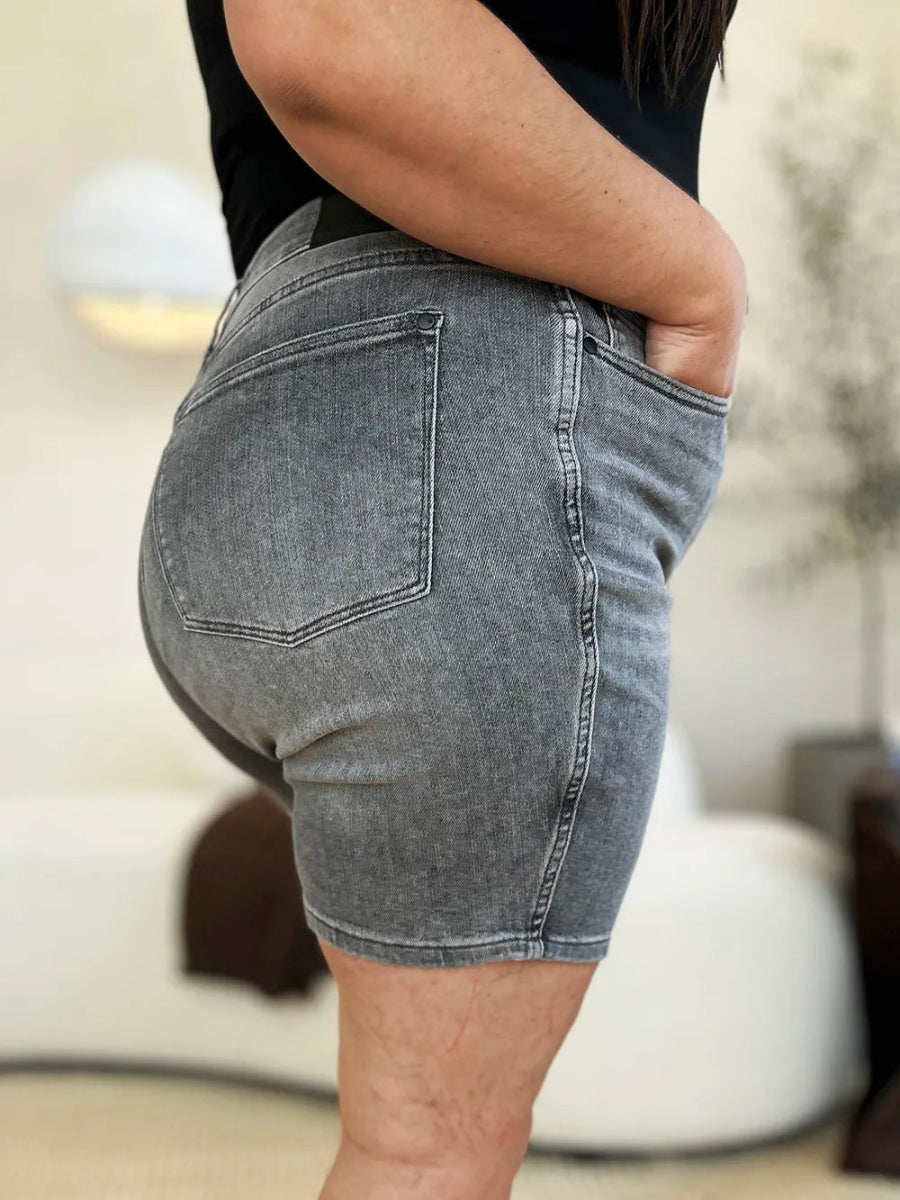 Judy Blue Full Size High Waist Washed Denim Shorts for Women - Love Salve 