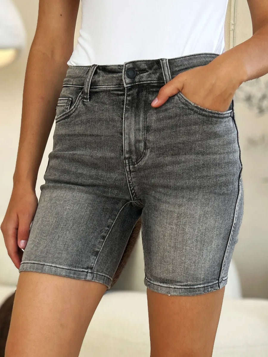 Judy Blue Full Size High Waist Washed Denim Shorts for Women - Love Salve 