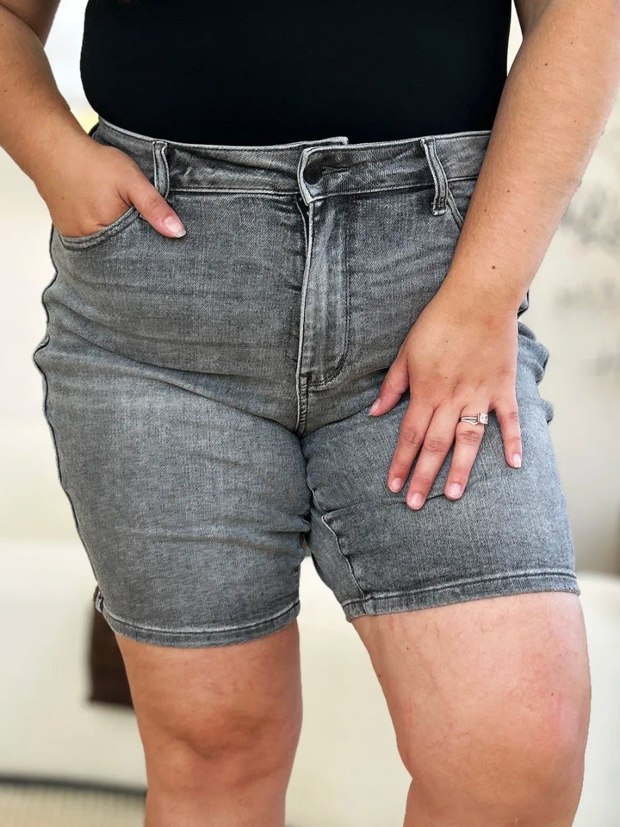 Judy Blue Full Size High Waist Washed Denim Shorts for Women - Love Salve 