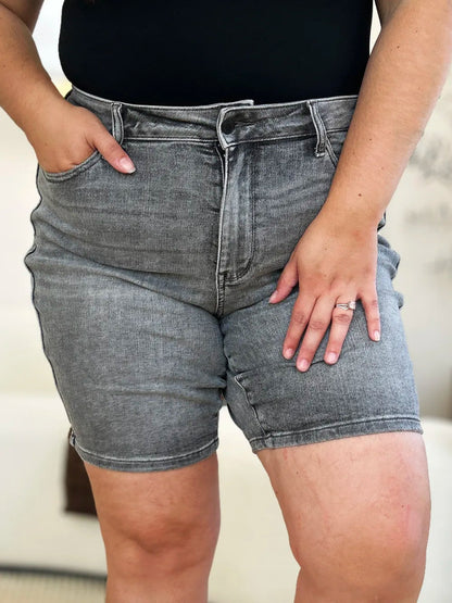 Judy Blue Full Size High Waist Washed Denim Shorts for Women - Love Salve 