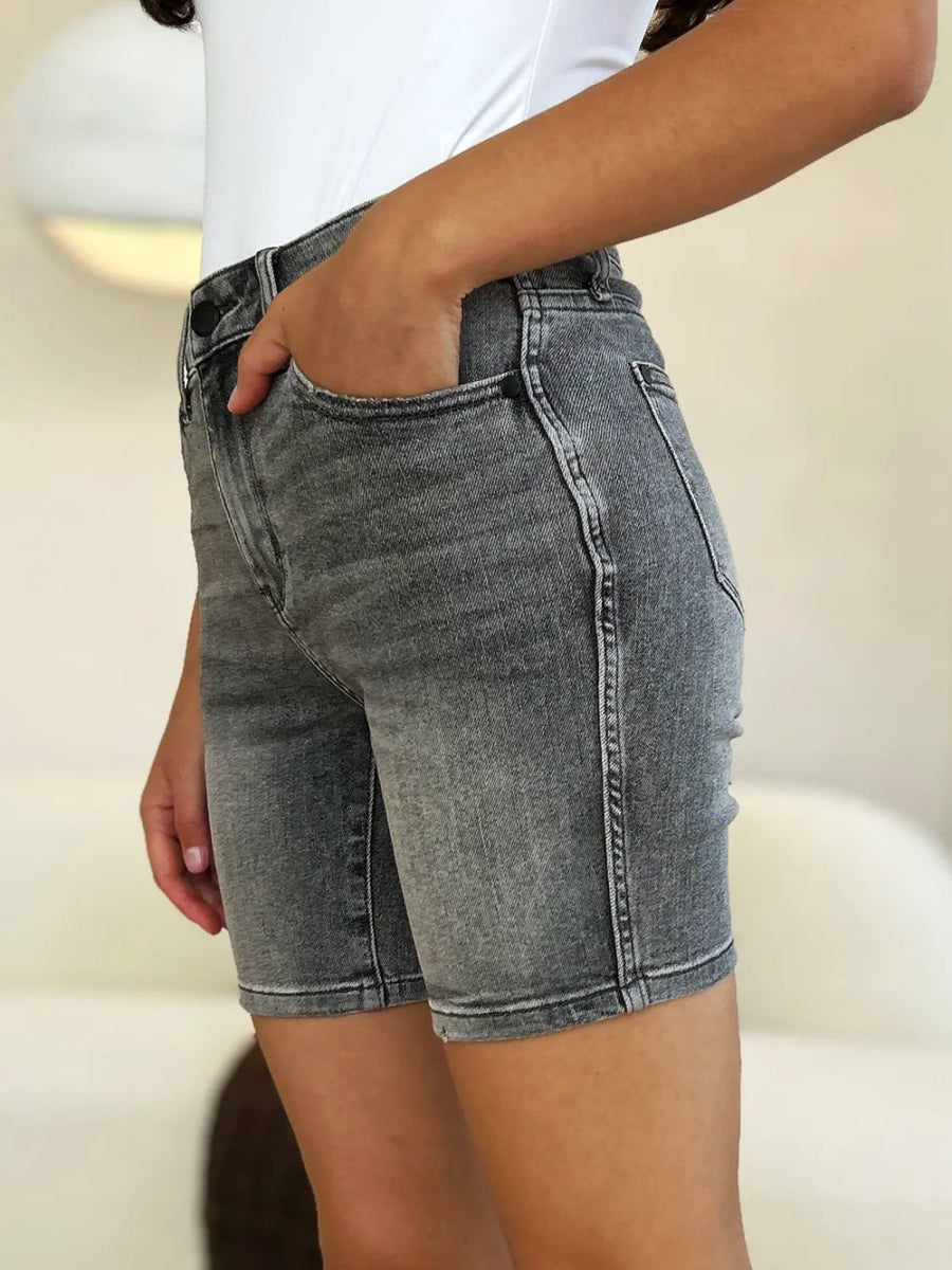 Judy Blue Full Size High Waist Washed Denim Shorts for Women - Love Salve 