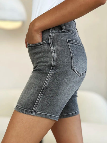 Judy Blue Full Size High Waist Washed Denim Shorts for Women - Love Salve 
