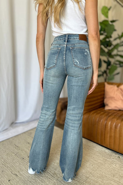 Judy Blue Full Size Medium Rise Tummy Control Destroy Flare Jeans - Love Salve 